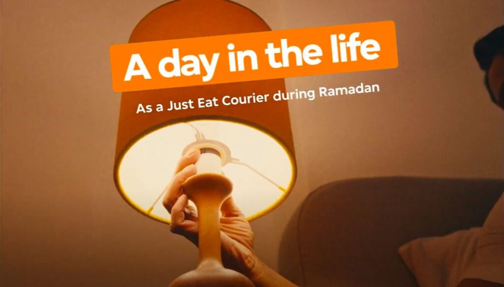 A picture of a video depicting the day in the life of a Just Eat courier during Ramadan